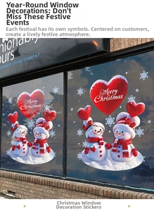Detailansicht der Merry Christmas Schneemann Fensteraufkleber an einer Glasfront
