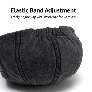Washed cotton newsboy cap with elastic back adjustment for a perfect fit