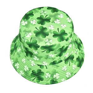 St. Patrick's Day green bucket hat with all-over shamrock print for sun protection