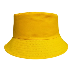 Classic bright yellow cotton bucket hat for men and women with a sun-shading flat top design