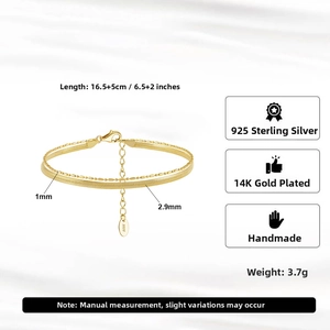 Close-up of double-layer S925 sterling silver snake chain bracelet with gold plating