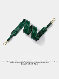 Green crocodile pattern wide shoulder strap with gold hooks, adjustable 89-100cm length