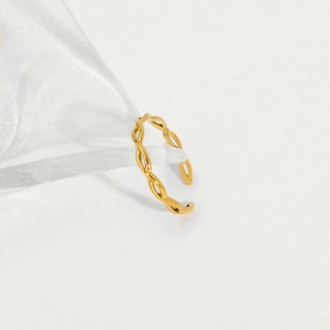 Minimalist gold braided texture open ring in adjustable stainless steel for women