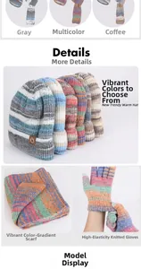 Texture détaillée de l'ensemble bonnet écharpe et gants en tricot épais pour l'hiver