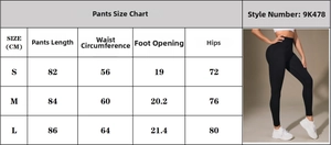 Size chart for seamless high waisted yoga pants showing S M L measurements in cm