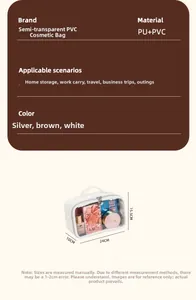 Dettaglio del beauty case in PVC trasparente con bordo bianco e dimensioni 24x10x15,5 cm