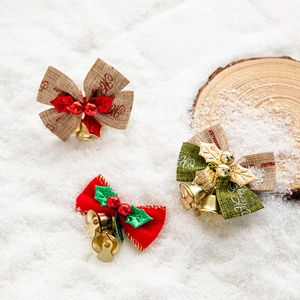 Set of 5cm Christmas bows with bells for tree wreaths and festive decorations