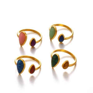 Set of four gold teardrop adjustable rings in colorful enamel geometric vintage style