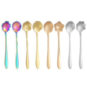 8-piece floral stainless steel spoon set in gold, silver, and iridescent colors