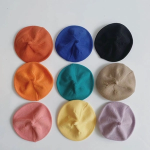 Kids knitted beret hats set in nine candy colors featuring high-quality wool texture