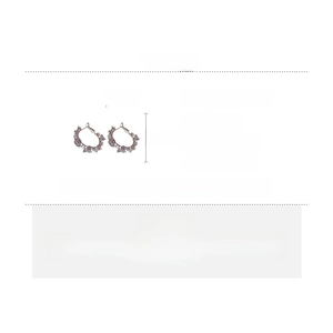 Detailed size specifications for purple and white zircon butterfly earrings with silver pins