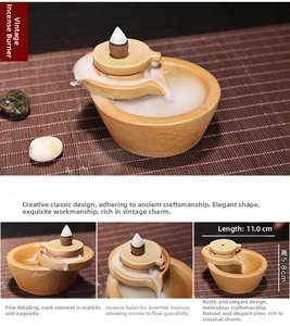 Detailed view of millstone backflow incense burner with dimensions 11cm by 5.8cm