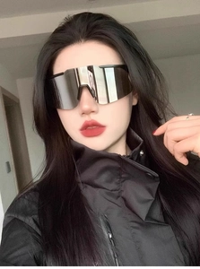 Front view of large frame silver cycling sunglasses worn for outdoor sports and fashion
