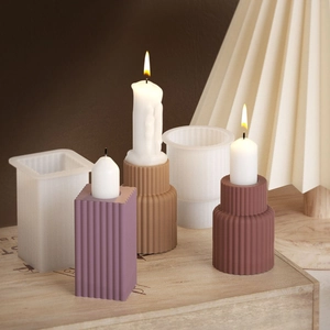 Macro detail of silicone mold showing vertical striped texture for square candle holders