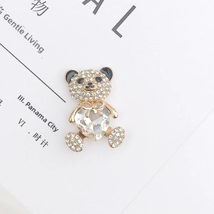 Sparkling zinc alloy teddy bear charm with heart gemstone and crystal rhinestones