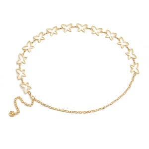 Close-up of gold hollow butterfly waist chain featuring fine link details and adjustable tail