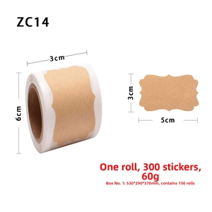 Detail view of wavy edge kraft paper labels in a roll, sized 5x3cm with 300 stickers