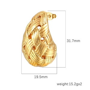 Boucles d'oreilles gouttes en acier inoxydable doré 18K avec texture tissée élégante