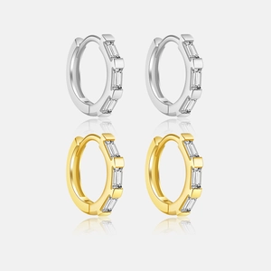925 Sterling Silver Geometric Rhinestone Hoop Earrings For Women Minimalist Huggie Ear Buckle Fine Jewelry Wedding Gift