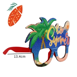 Hello Summer party sunglasses featuring flamingo and coconut tree designs for beach events