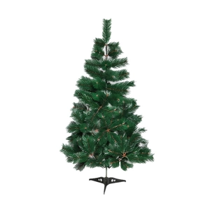 Classic green artificial PVC Christmas tree with dense pine needles and stable metal stand