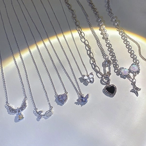Titanium Steel Necklace For Women Elegant Korean Style Pendant With Cubic Zirconia Faux Artificial Pearl Butterfly Heart Dainty Jewelry