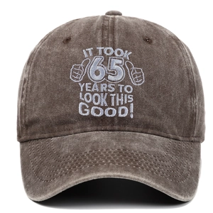 Embroidered 65th birthday washed cotton baseball cap with funny quote for outdoor sports