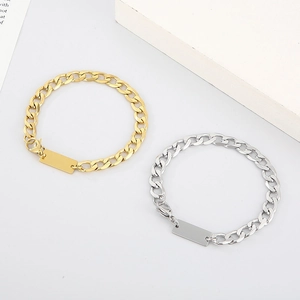 Sleek 7mm Cuban chain necklace with blank ID plate in gold and silver finishes