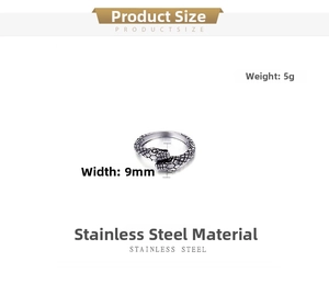 Macro detail of snake ring in stainless steel with 5g weight and 9mm width specs