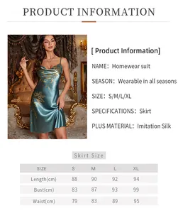 Size chart for printed satin nightgown showing S to XL measurements in centimeters