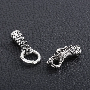 Polished stainless steel dragon head clasp connectors for leather cord jewelry DIY