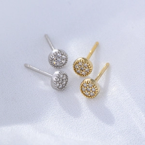 Orecchini A Lobo Argento Sterling 925 Tondo Mini Zirconia Cubica Pavé Micro Intarsio Gioielli Geometrici Semplici Per Donna