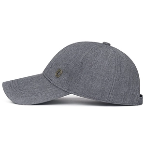 Men's grey business baseball cap with long visor and metal C letter emblem detail
