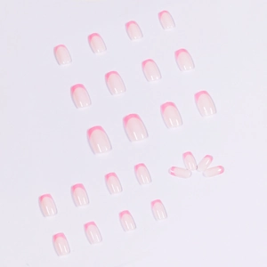 Pink gradient press-on nails set with french tips and glossy square round finish