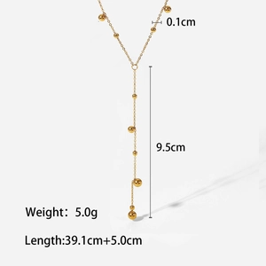 Detailed specs of gold Y-shaped titanium steel necklace with dimensions and drop length