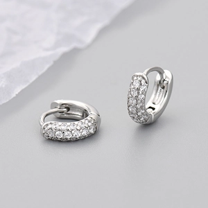 Chic silver hoop earrings with triple rows of micro-pave zircons for men and women