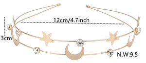 Dimensions détaillées du serre-tête doré double couche avec étoiles et cristaux