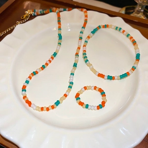 Colorful Seed Bead Jewelry Necklace Bracelet Ring Handmade Bohemia Summer Style Sweet Accessories