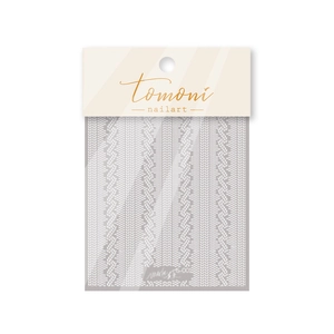 5D embossed nail stickers featuring white sweater knit patterns in retail packaging