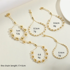 Adjustable 14K gold plated bead and pearl bracelets in five different bead sizes