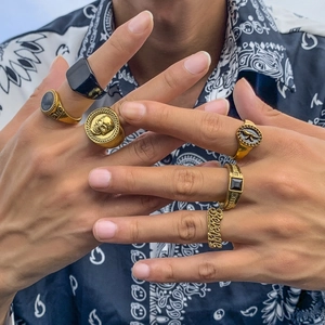6-piece vintage alloy crystal ring set for men featuring skull and square stone motifs