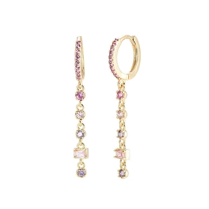 S925 silver needle gold earrings with colorful zircon tassels and pink gemstones