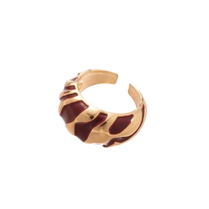French vintage gold open ring with irregular burgundy enamel texture for women