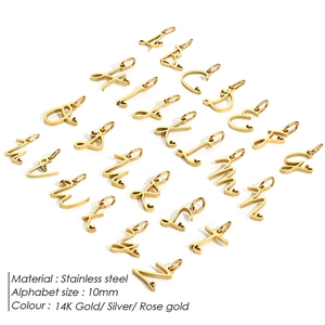 Set of 26 14K gold stainless steel 10mm alphabet letter charms for DIY jewelry making