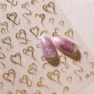 Stickers à ongles 3D avec motifs de cœurs dorés et argentés et identifiant de modèle M-5