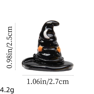 Black resin wizard hat figurine with orange pumpkin for Halloween DIY decoration