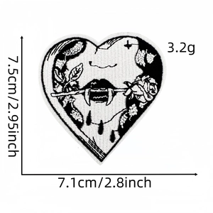 Detailed view of punk heart embroidery patch with dimensions 7.5cm and 7.1cm