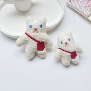 Cute white plush bear doll set with embroidery details for bags and apparel decor