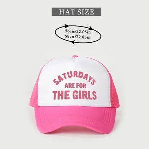 Detailed hat size guide showing adjustable circumference from 56 to 58 cm for trucker caps