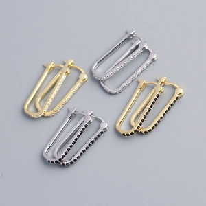 Geometric Rectangle Hoop Earrings 925 Sterling Silver With Cubic Zirconia Minimalist Jewelry For Women